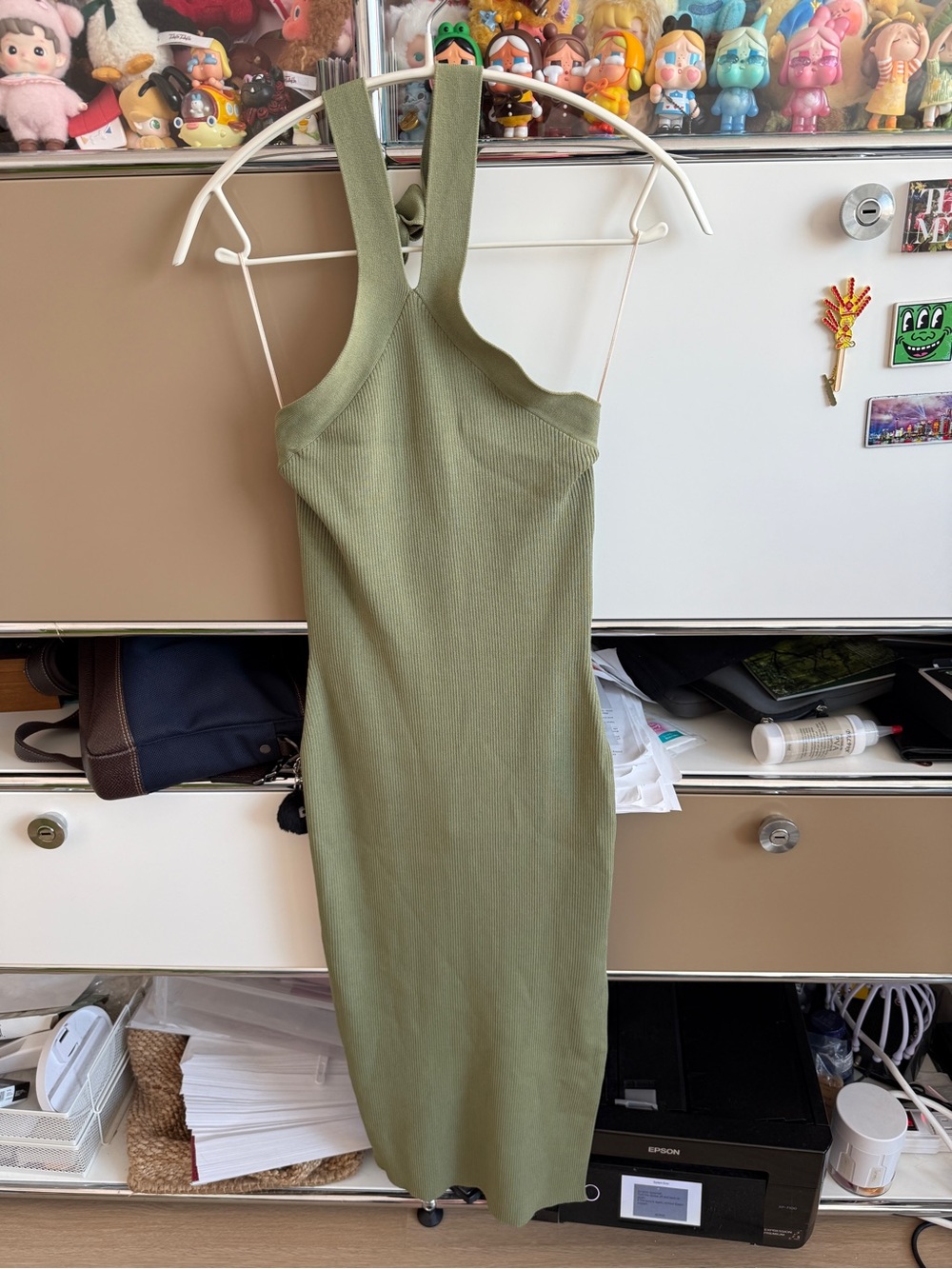 Aritzia Wilfred Olive Green Ribbed Knit Midi Dress